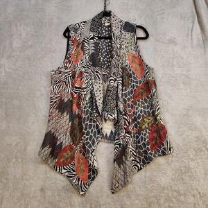 ANU By Natural Wool Vest Bohemian Tapestry Art Patchwork Sz M Colorful Lagenlook